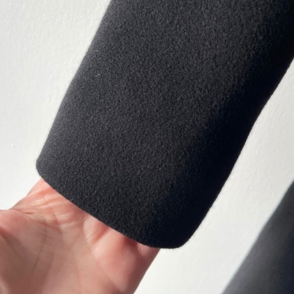 Aritzia Wilfred Waldorf Coat Black Wool Cashmere Faux Fur Collar long Coat belt - Picture 3 of 5